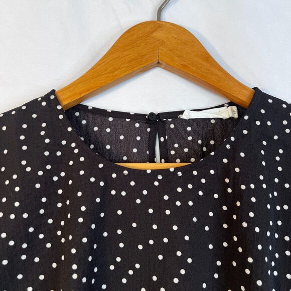Lush Polka Dot Cropped Back Tie Wide 3/4 Sleeve Blouse Boho Chic Size Small - Picture 3 of 10